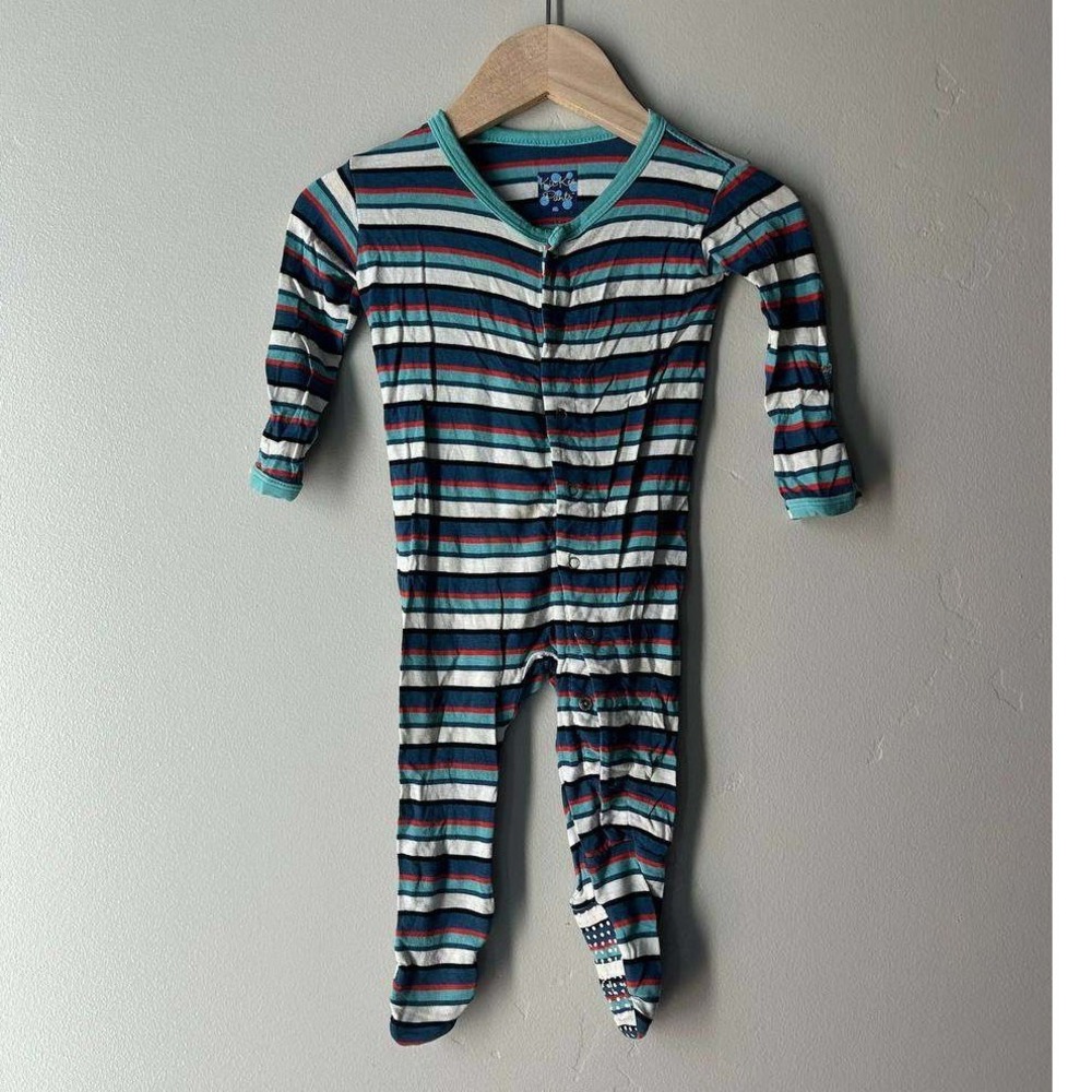 KicKee Pants Bamboo Stripe Footie Pajama Nautical Multi Scandi Baby Comfort